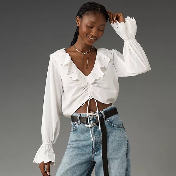 NWT Anthropologie White Maeve Cutwork Lace Collared Blouse. Size Medium - Picture 3 of 5